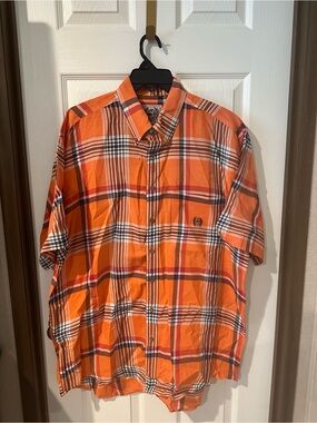 Cinch Orange Plaid Short-Sleeve Button-Down Shirt